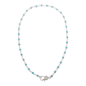 Silver Turquoise Bezel Pave Clasp Tennis Link Chain Choker Necklace - Adina Eden's Jewels
