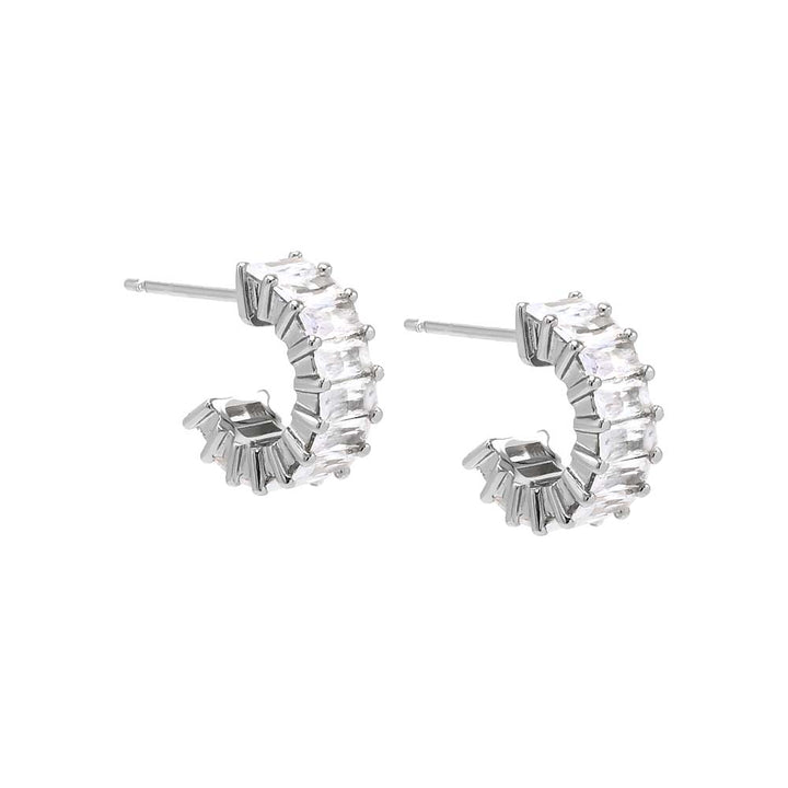 Silver Mini CZ Baguette Hoop Earring - Adina Eden's Jewels
