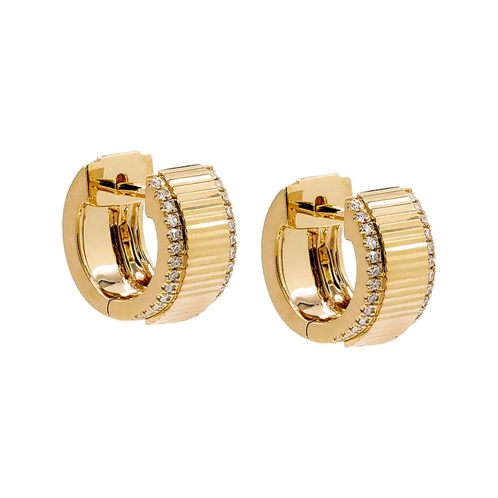 14K Gold Diamond Pave Fluted Huggie Earring 14K - Adina Eden's Jewels