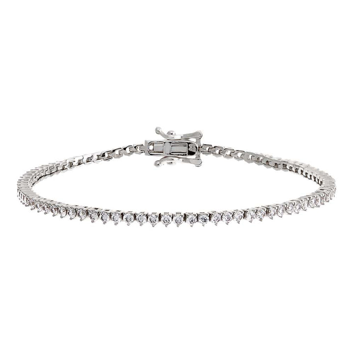 Silver / 6.5" / 2MM Thin Three Prong Tennis Bracelet - Adina Eden's Jewels
