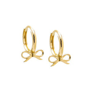 14K Gold / Pair Solid Bow Tie Huggie Earring 14K - Adina Eden's Jewels