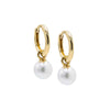 14K Gold / Pair Solid Dangling Pearl Huggie Earring 14K - Adina Eden's Jewels