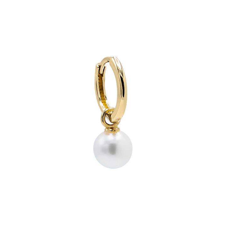 14K Gold / Single Solid Dangling Pearl Huggie Earring 14K - Adina Eden's Jewels