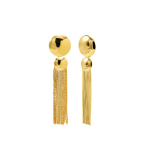 Gold Solid Double Puffy Circle Fringe Drop Stud Earring - Adina Eden's Jewels