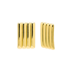 Gold Solid Lined Rectangle Stud Earring - Adina Eden's Jewels