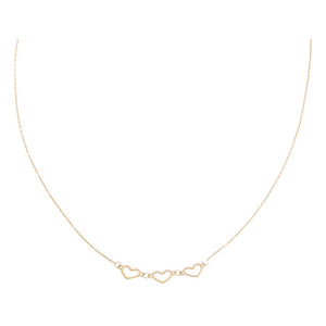 14K Gold Solid Mini Open Hearts Choker Necklace 14K - Adina Eden's Jewels