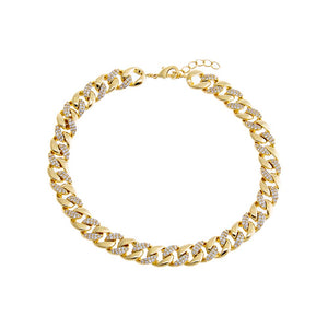 Gold Solid/Pave Cuban Chain Anklet - Adina Eden's Jewels