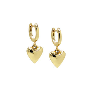 Gold Solid Puffy Heart Huggie Earring - Adina Eden's Jewels