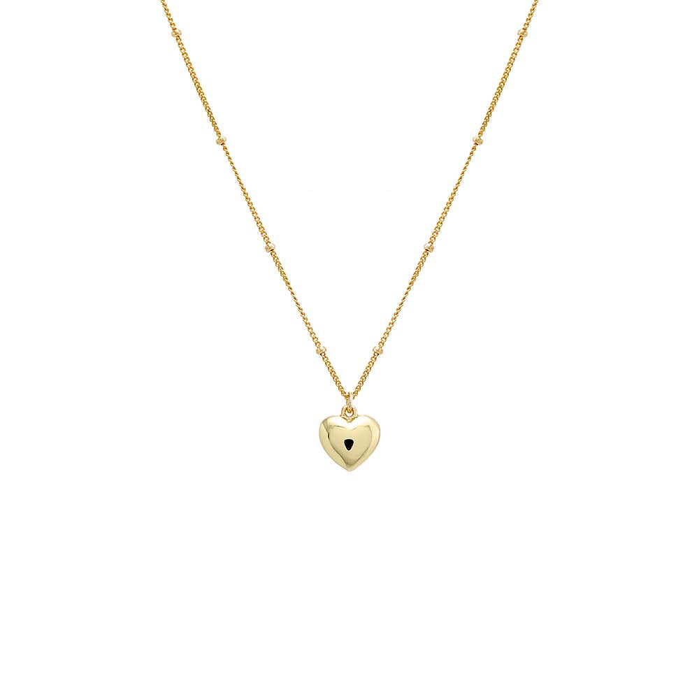 Gold Solid Puffy Heart Necklace - Adina Eden's Jewels