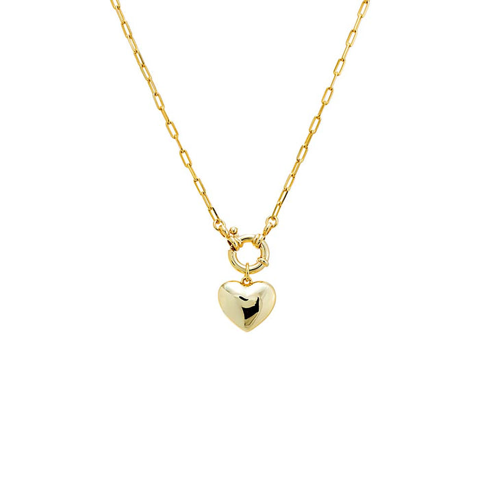 Gold Solid Puffy Heart Paperclip Chain Necklace - Adina Eden's Jewels