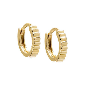 14K Gold / Pair Solid Ridged Cartilage Huggie Earring 14K - Adina Eden's Jewels