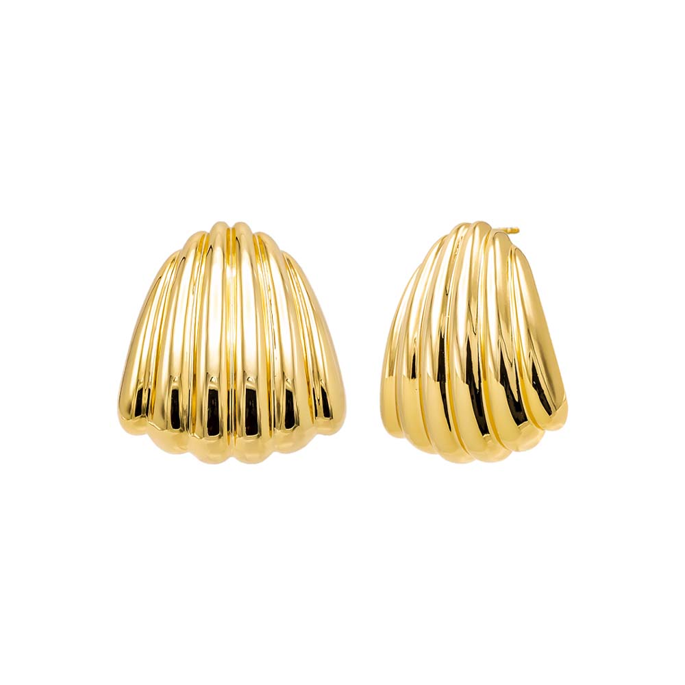 Gold Solid Ridged Shell On The Ear Stud Earring - Adina Eden's Jewels