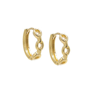 14K Gold / Pair Solid Rounded Link Huggie Earring 14K - Adina Eden's Jewels