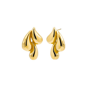 Gold Solid Triple Puffy Teardrop Stud Earring - Adina Eden's Jewels