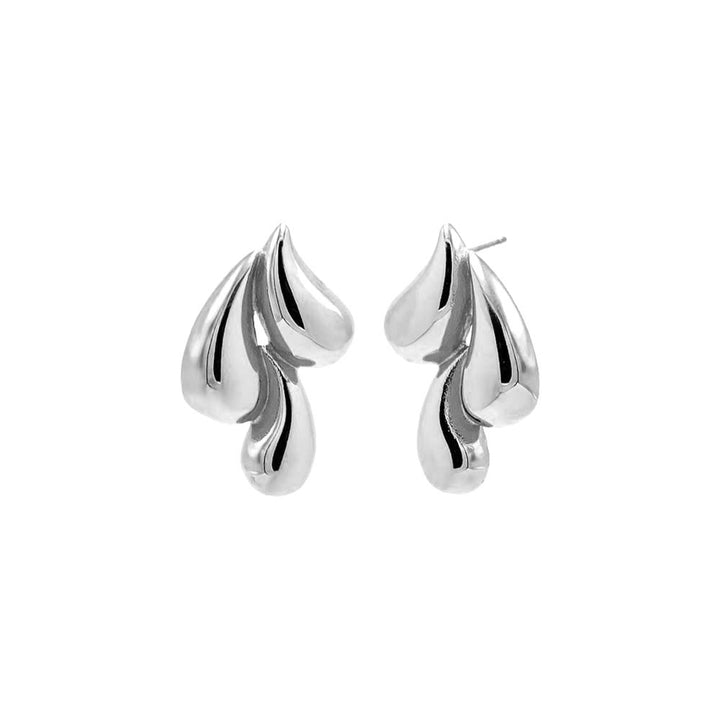 Silver Solid Triple Puffy Teardrop Stud Earring - Adina Eden's Jewels