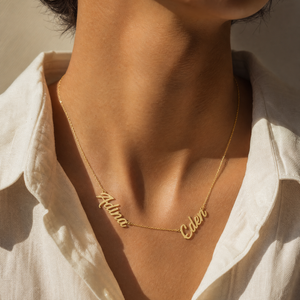 Solid Script Double Nameplate Necklace