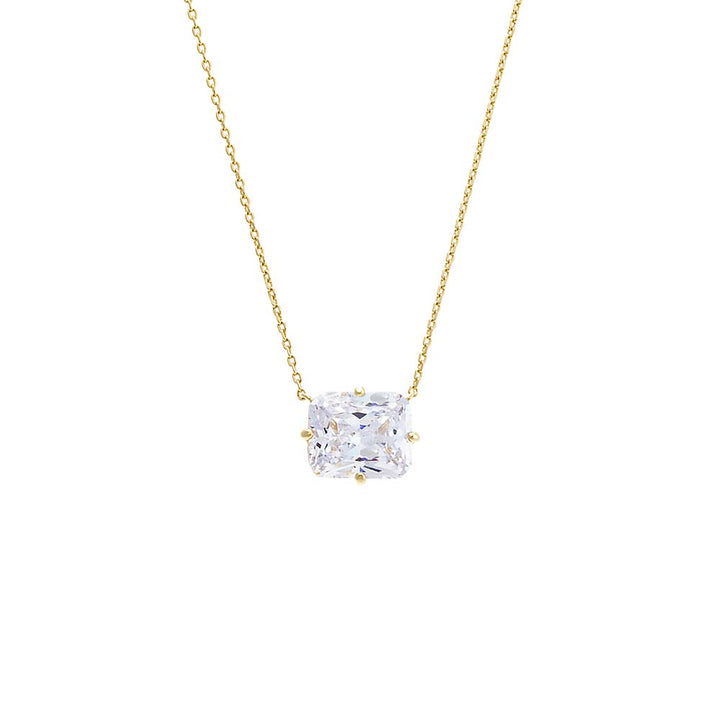 Gold / 12MM CZ Emerald Shape Pendant Necklace - Adina Eden's Jewels