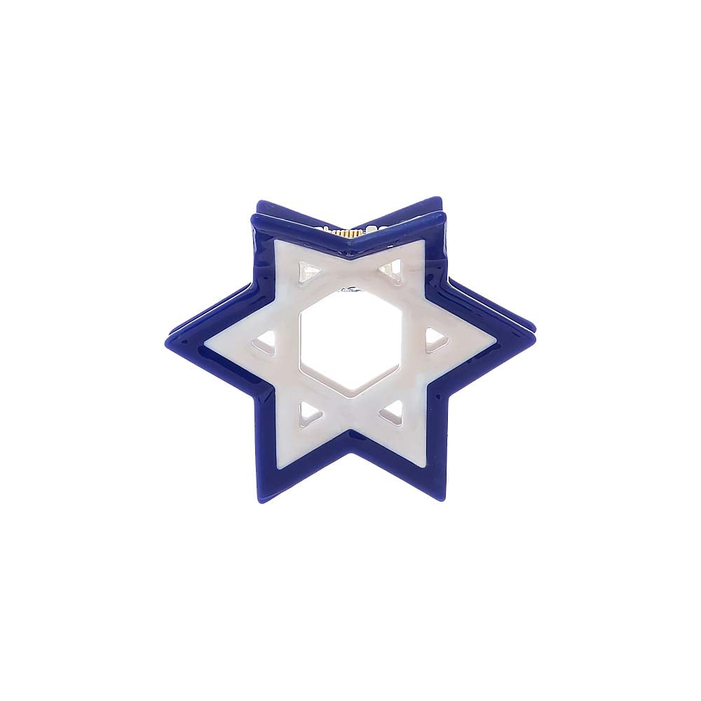 Blue Blue & White Star Of David Cutout Claw Clip - Adina Eden's Jewels