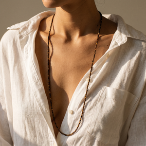 Tigers Eye Beaded Chain Necklace 36"