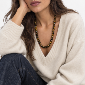 Tiger Eye Natural Stone Ball Chain Necklace 10MM - Adina Eden's Jewels
