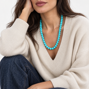 Turquoise Natural Stone Ball Chain Necklace 10MM - Adina Eden's Jewels