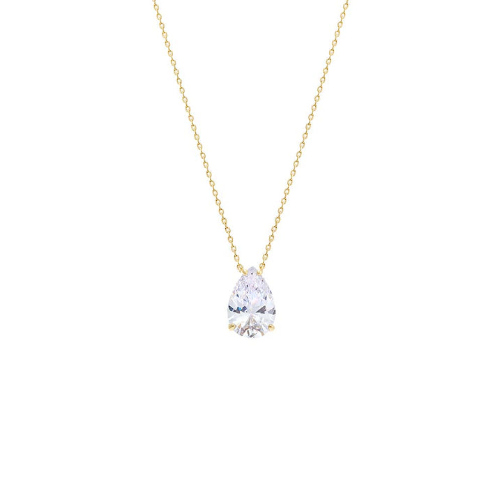 Gold / 15MM CZ Pear Shape Pendant Necklace - Adina Eden's Jewels