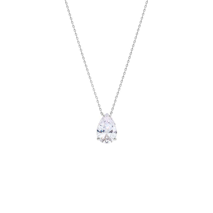 Silver / 15MM CZ Pear Shape Pendant Necklace - Adina Eden's Jewels