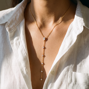 Teardrop CZ Lariat Necklace