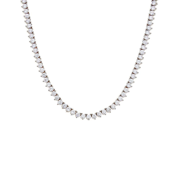 Silver / 3MM / 16IN Three Prong Tennis Necklace - Adina Eden's Jewels