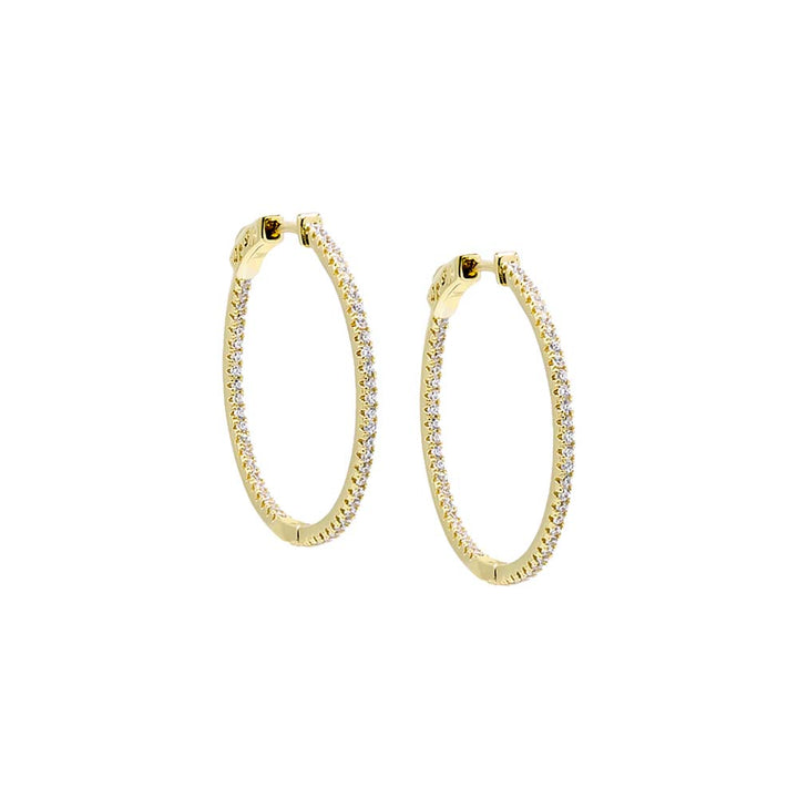Gold / 30MM Fancy Thin CZ Hoop Earring - Adina Eden's Jewels