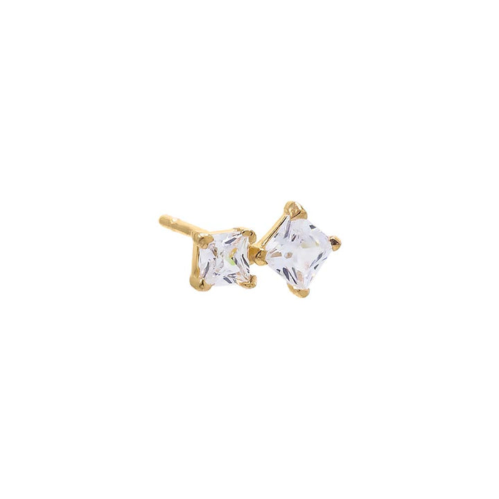 14K Gold / Single Tiny Double Princess Cut Stud Earring 14K - Adina Eden's Jewels
