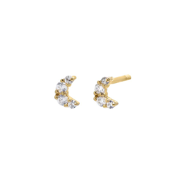 14K Gold / Pair Tiny Pave Crescent Stud Earring 14K - Adina Eden's Jewels