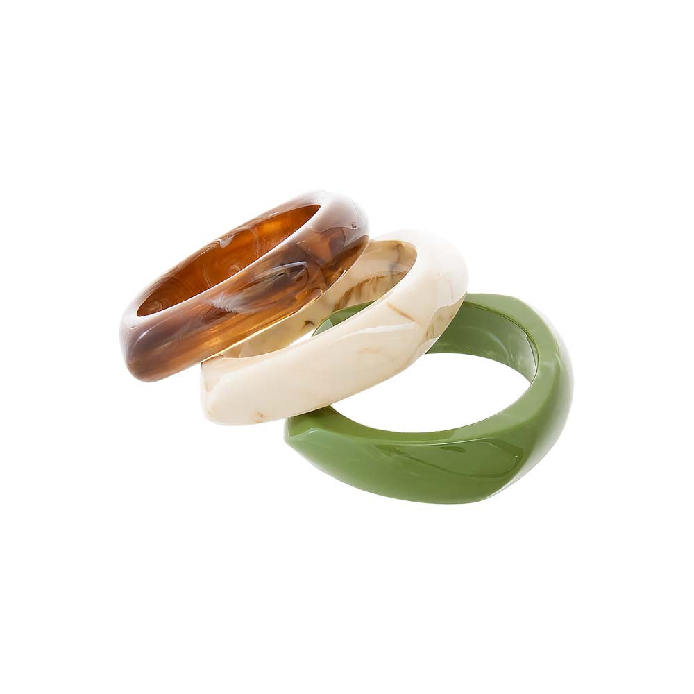 Multi-Color Olive Marble Square Resin Bangle Set - Adina Eden's Jewels