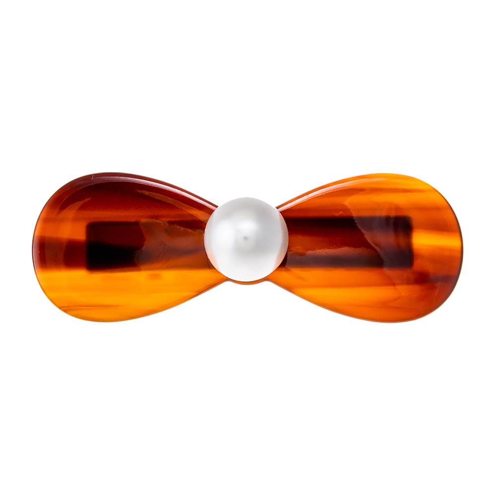 Tortoise Pearl Curved Bow Hair Barrette - Adina Eden's Jewels