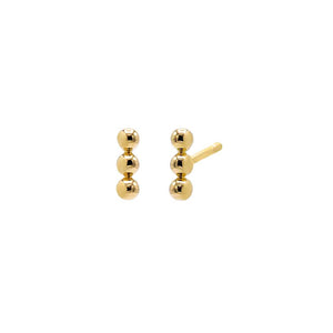 14K Gold / Pair Triple Beaded Mini Bar Stud Earring 14K - Adina Eden's Jewels