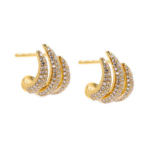 14K Gold Diamond Pave Triple Wave Cage Stud Earring 14K - Adina Eden's Jewels