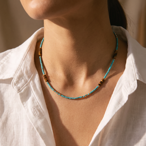 Turquoise /Tiger's Eye Minimalist Beaded Choker Necklace - Adina Eden's Jewels