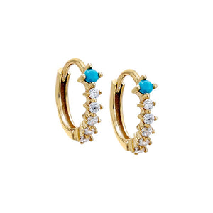 Turquoise / Pair Turquoise & CZ Mini Huggie Earring - Adina Eden's Jewels