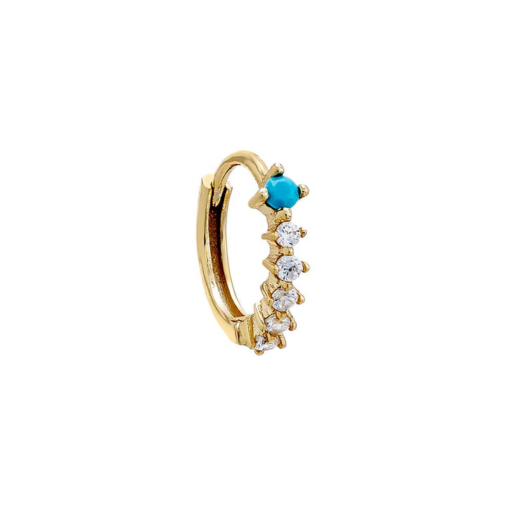 Turquoise / Single Turquoise & CZ Mini Huggie Earring - Adina Eden's Jewels