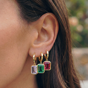 Emerald Cut Colored Drop Huggie Earring - Adina Eden's Jewels