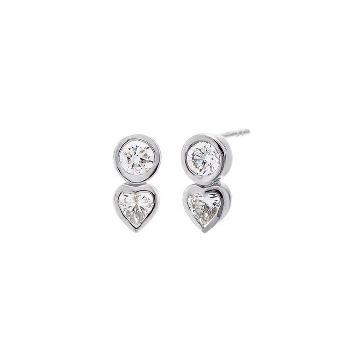 14K White Gold Lab Grown Diamond Solitaire X Heart Bezel Stud Earring 14K - Adina Eden's Jewels