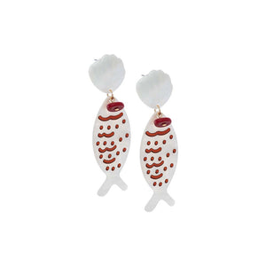 Red Shell Red Fish Drop Stud Earring - Adina Eden's Jewels