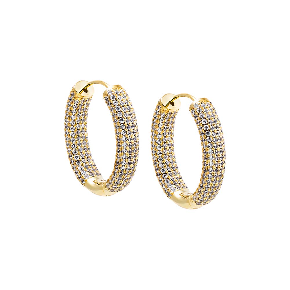 Gold Oval CZ Pavé Wide Hoop Earring - Adina Eden's Jewels