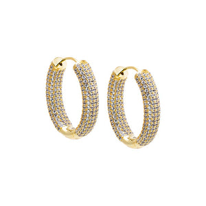 Gold Oval CZ Pavé Wide Hoop Earring - Adina Eden's Jewels