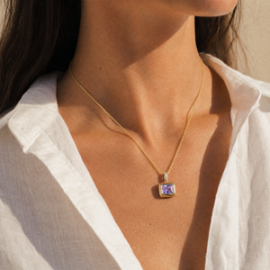 Purple Amathyst Pear Cut Drop Pendant Necklace