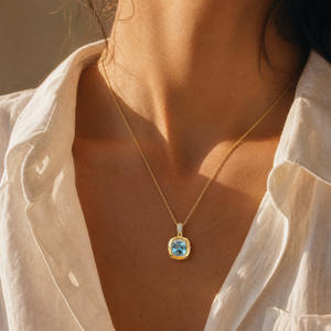 Aquamarine Cushion Cut Drop Pendant Necklace