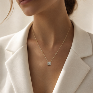 CZ Pave X Baguette Halo Pendant Necklace - Adina Eden's Jewels
