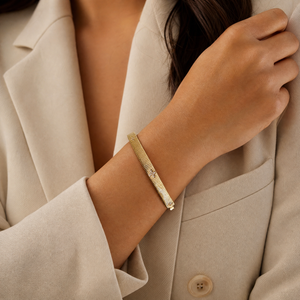 CZ Flower Station Fluted Bangle Bracelet