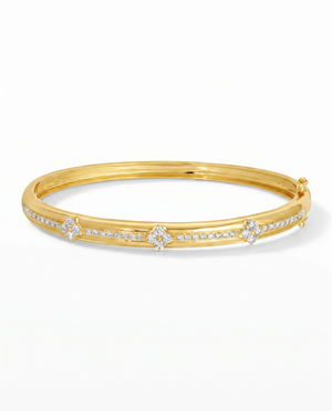 14K Gold Diamond Pave & Flower Accent Bangle Bracelet 14K - Adina Eden's Jewels