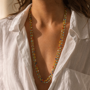 Extra Long Colored Bead Chain W/ Gold Necklace - Adina Eden's Jewels